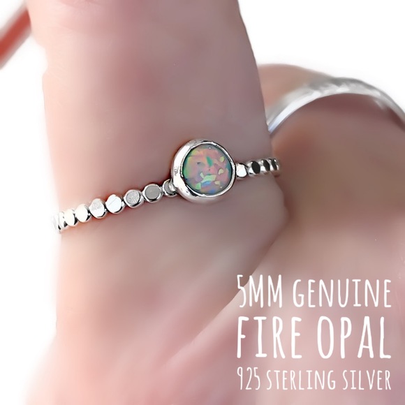 Moodtherapy Jewelry - (2-13) 925 Sterling Silver 5MM Australian White Fire Opal Beaded Band Ring